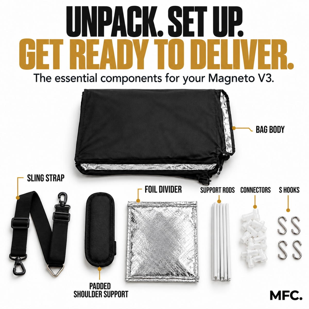 MFC 43L MAGNETO V3 Series Magnetic and Zip with Lock Ring Sling Food Delivery Thermal Bag