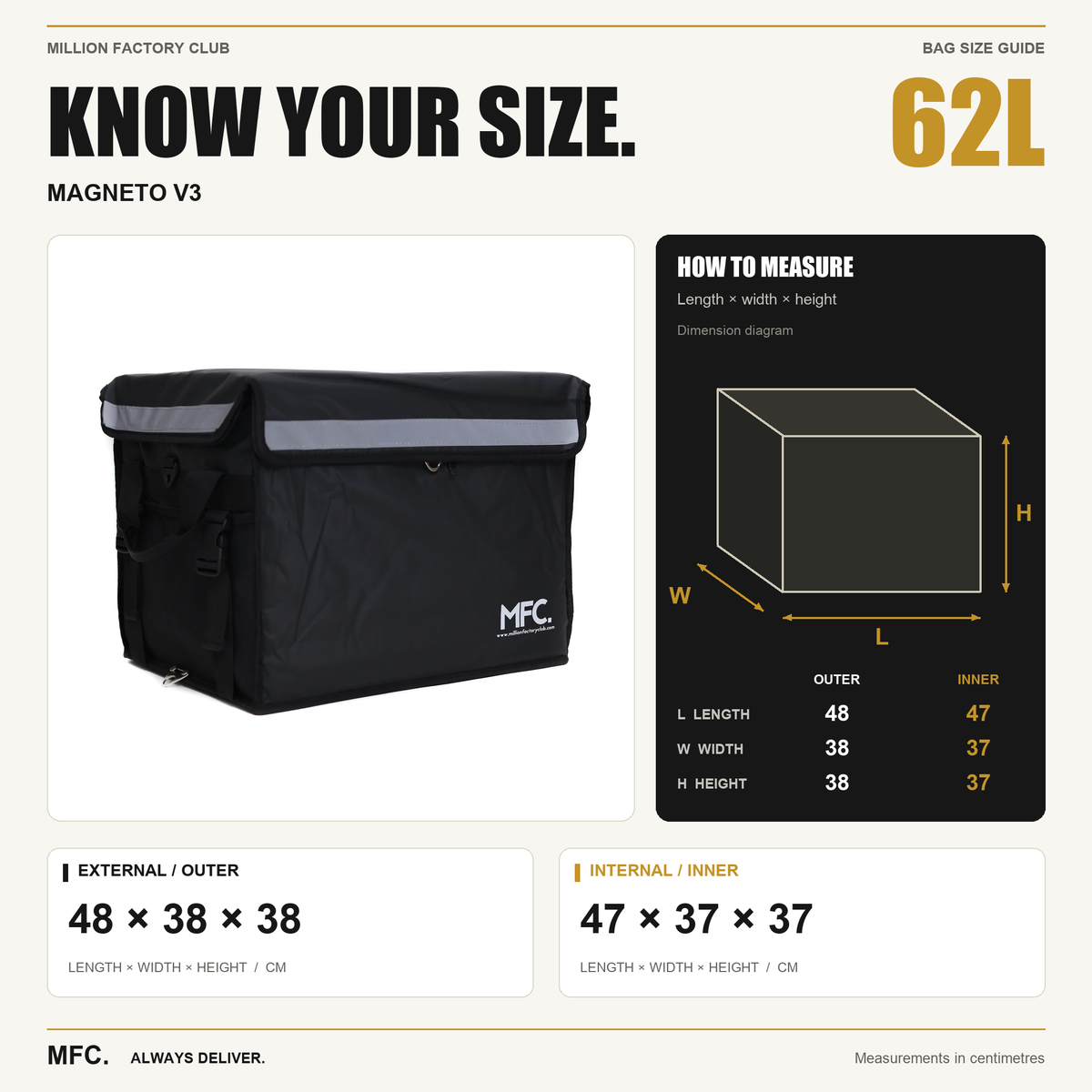 MFC 62L MAGNETO V3 Series Magnetic and Zip with Lock Ring Sling Food Delivery Thermal Bag