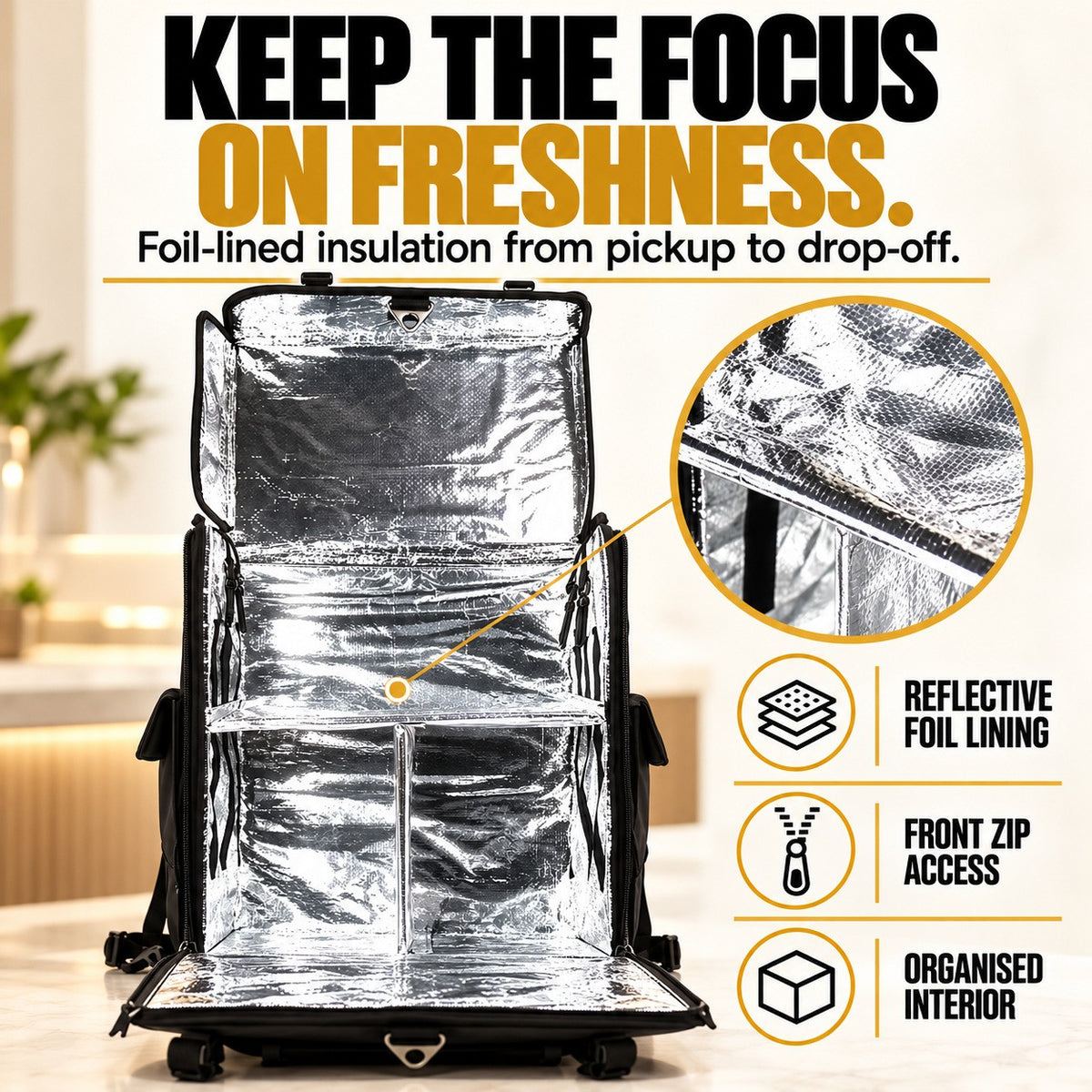 MFC 42L MAGNETO Tall Backpack Series Magnetic Food Delivery Thermal Bag with add on Buckle Clip & Pocket
