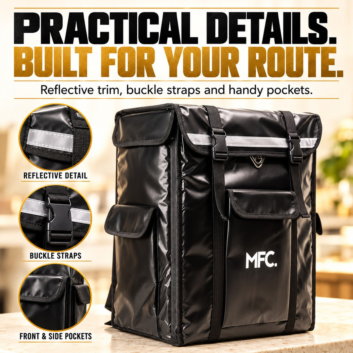 MFC 42L MAGNETO Tall Backpack Series Magnetic Food Delivery Thermal Bag with add on Buckle Clip & Pocket