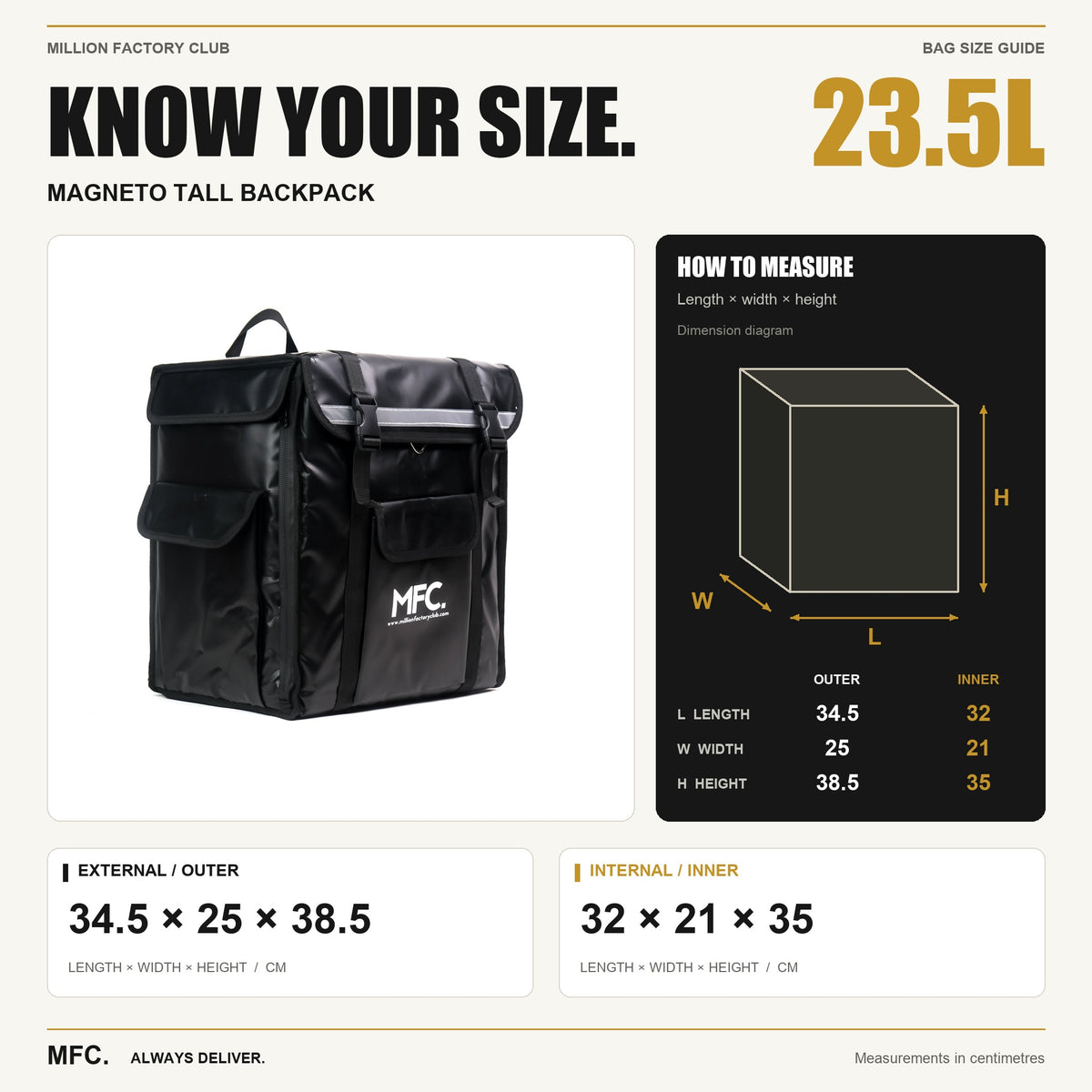 MFC 23.5L MAGNETO Tall Backpack Series Magnetic Food Delivery Thermal Bag with add on Buckle Clip & Pocket