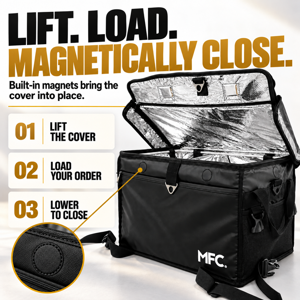 MFC 62L MAGNETO V3 Series Magnetic and Zip with Lock Ring Sling Food Delivery Thermal Bag - 62L_02
